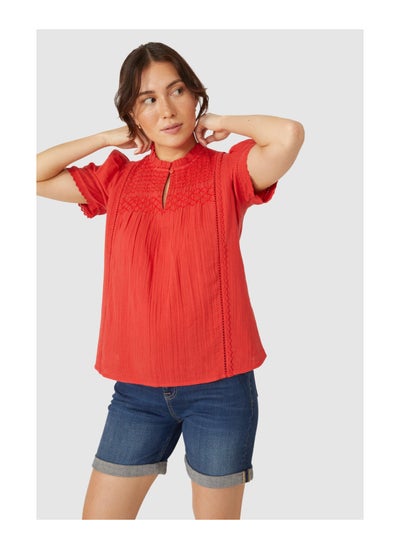 Buy Smock Yoke Double Cloth Notch Neck Top in UAE