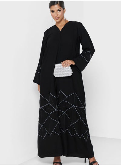 Buy V-Neck Embellished Abaya in UAE