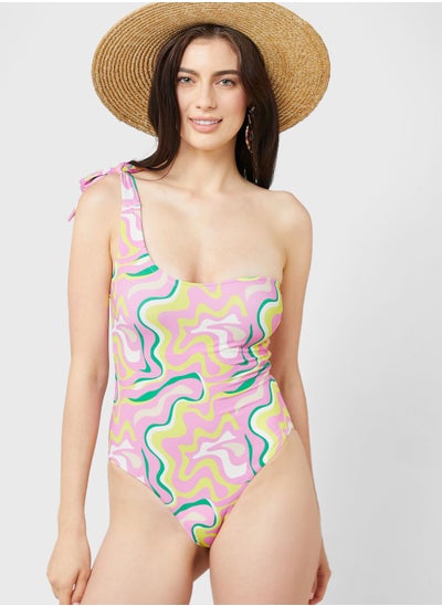 Buy One Shoulder Printed Swimsuit in UAE