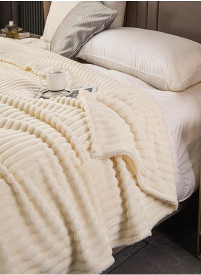 Buy Throw Striped Blanket Super Soft, Off White Color in UAE