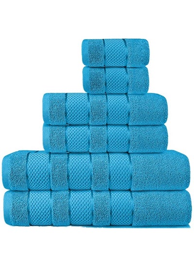 Buy Safi Plus 6 Piece Turkısh Cotton Super Soft Towel Set Ocean Blue in UAE