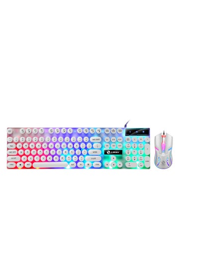 Buy Wired Keyboard Mouse Combo Backlit Keyboard with Folding Feet Suspended Keycaps Ergonomic Mouse Breathing Light White in Saudi Arabia