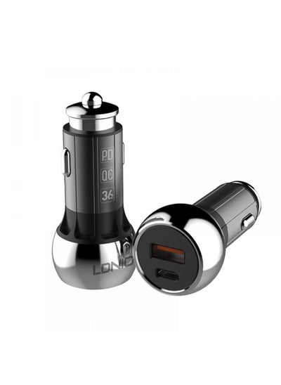 Buy C1 High Quality Fast Car Charger Dual Port (Type-C & USB) 38W With Lightning USB Charging Cable - Black Silver in Egypt