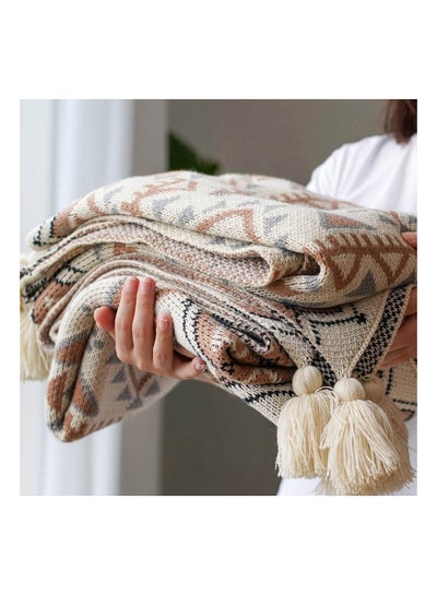 Buy Throw Blanket, Soft Cozy Lightweight Boho Knitted Tassel Vintage Soft Chair Throw Blankets Bohemian Couch Decorative Throw Blankets for Bed Sofa Couch - All Seasons (50x60 Inch) in UAE
