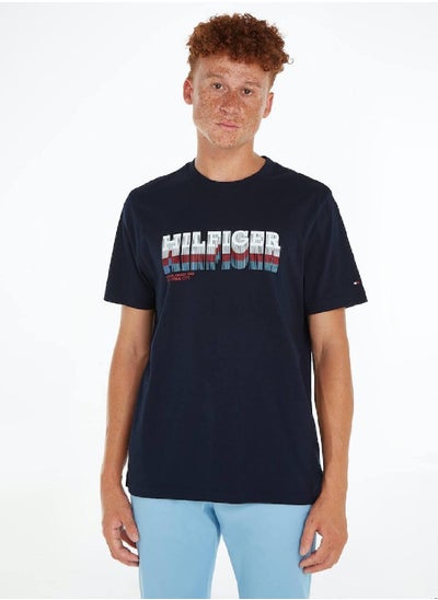 Buy Men's Faded Hilfiger Logo T-Shirt - Cotton, Blue in Saudi Arabia