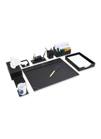 اشتري FIS 9 Pieces Executive Desk Set Italian PU, Black Color - FSDS172BK في الامارات