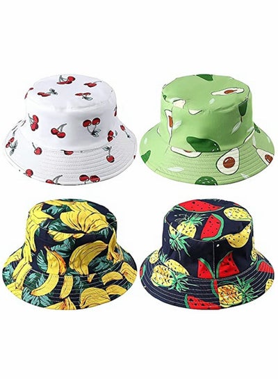 اشتري Unisex Print Bucket Hats, Cotton Beach Sun Hat for Women, Summer Travel Visor, Packable Hat, Outdoor Reversible Cap Women Men, Double Sides Wear, 4 Pack في الامارات