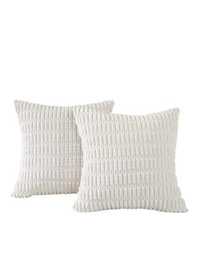 Buy 2-Piece Decorative Cushion Cover Pillow Cases Corduroy Creamy White 45x45 Centimeter in UAE