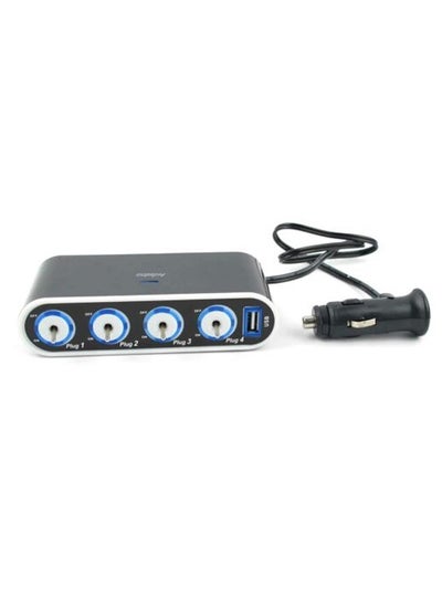 Buy 4 Way Car Cigarette Lighter Socket Splitter + USB + LED Light Control, Blac H1A9 in Saudi Arabia