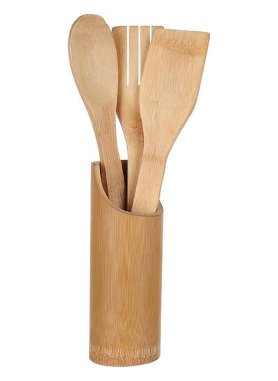 Buy Wooden Cooking Spoons Set with Cup-Shape Holder, Set of 3 in Egypt