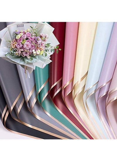 Buy 20 Counts /10 Colors Gold Edge Flower Waterproof Floral Wrapping Paper Florist Bouquet Supplies Diy Crafts Gift Packaging Or Gift Box Packaging 22.8 * 22.8Inch in Saudi Arabia