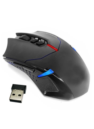 Buy Wireless Gaming Mouse with Unique Silent Click, Ergonomic Grips 2400 DPI 2 Programmable Side Buttons, Breathing Backlit 7-Button Design- Black in UAE