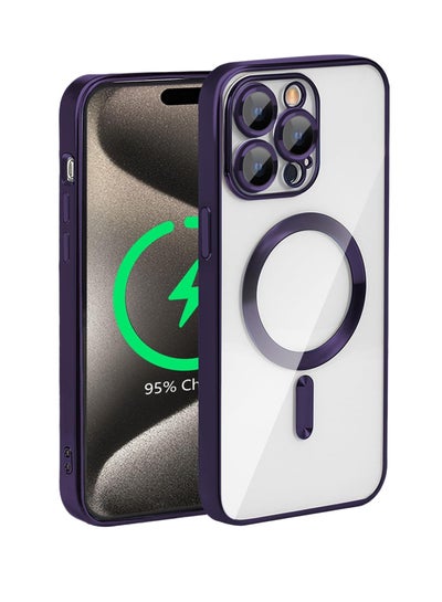 Buy for iPhone 15 Pro Max Magnetic Case, Compatible with MagSafe, Built-in Camera Lens Protector, Luxury Plating Soft TPU Clear Shockproof Slim Thin Fit Cover iPhone 15 Pro Max 6.7'' - Purple in Egypt