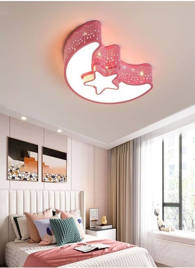 Buy Modern Creative Moon and Star Shape LED Acrylic Ceiling Light Fixture Remote Control Adjustable Dimming Light Lamp Home Decoration Light for Kids Room 50x50x8 in UAE