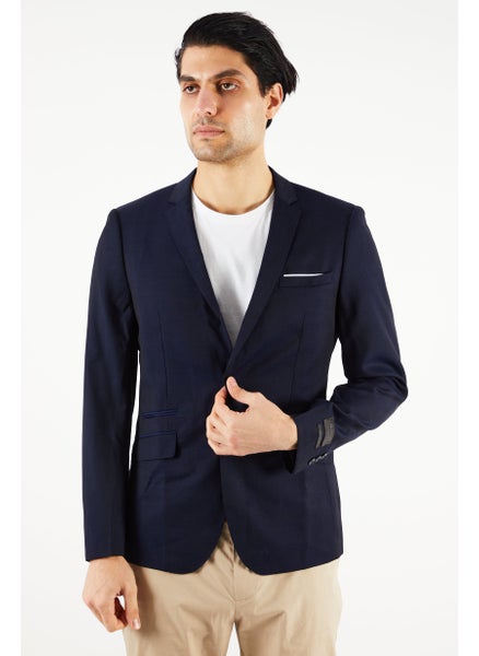 Buy Men Slim Fit Solid Formal Blazer, Navy in UAE