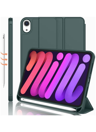 اشتري New iPad Mini 6 Case (8.3-Inch,2021 Model), iPad Mini 6th Generation Case with Pencil Holder [Support iPad 2nd Pencil Charging/Pair], Trifold Stand Smart Case with Soft TPU Back,Midnight Green في مصر