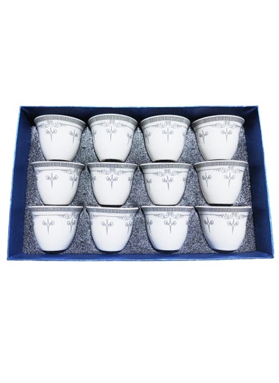 Buy 12-Piece Arabic Coffee Cup Set White/Silver in Saudi Arabia