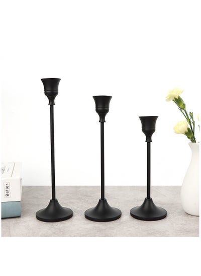 Buy Candle Holder Set of 3 Metal Candlestick Holders Taper Candle Holders Candelabra Candle Sticks Holder for Table Centerpieces Modern Decorative Candle Stand for Wedding Dinning（Black） in Saudi Arabia