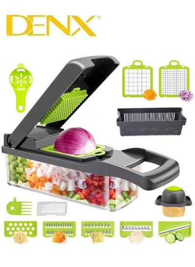 Buy Vegetable Chopper 15 In 1 Slicer Chopper And Grater Multi-Function Adjustable Manual Food Chopper Slicer Vegetable Chopper - Dark Gray in Saudi Arabia