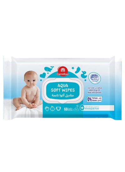 Buy Aqua Soft Wipes With Lid 60 Wipes in UAE