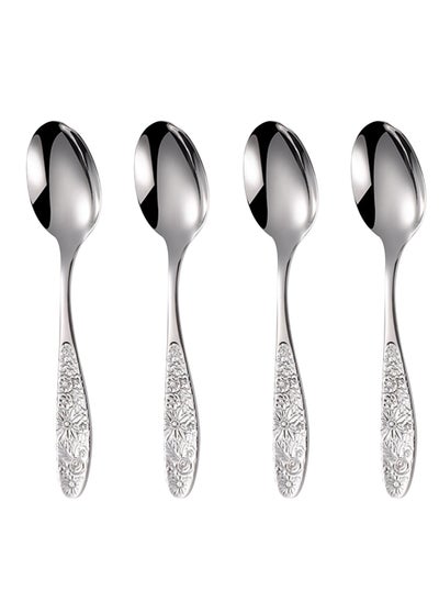 Buy Hammered Pattern Stainless Steel Bouillon Spoon,Embossed Pattern Flatware,Hammered Surface Dessert Spoons,7 Inch,Set of 4 in UAE