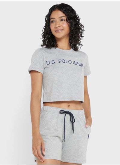 Buy Crew Neck Logo Crop Top in UAE