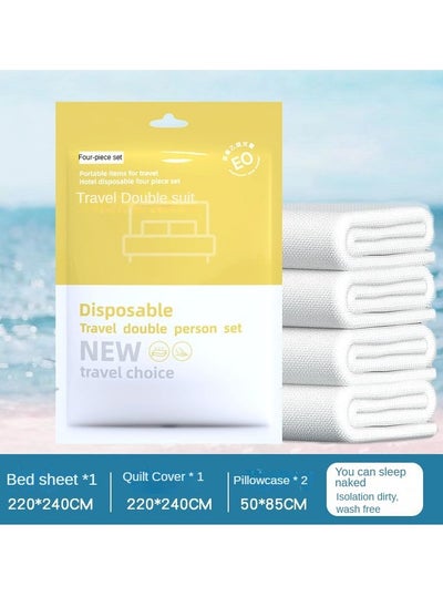 Buy Travel Disposable Four Piece Set,Portable Disposable Bed Sheet, Disposable Pillowcase, and Disposable Quilt Set, Suitable for Tourist Hotels and Business Trips in Saudi Arabia