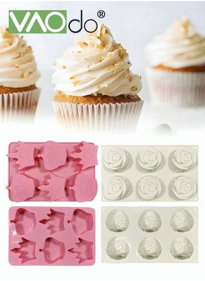 Buy 2PCS Silicone Cake Mold 6 Hole Crown & Rose Cake Chocolate Biscuit Pudding Jelly Handmade Soap Candle Mold in UAE