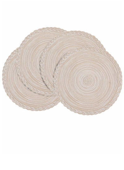 اشتري Homing Round Placemats Set of 4 for Dining Table – Woven Heat Resistant Anti-Slid Cotton Kitchen Table Mats 14 Inch, Easy to Care, Beige في السعودية