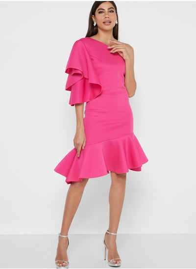 Buy One Shoulder Frill Trim Dress in Saudi Arabia