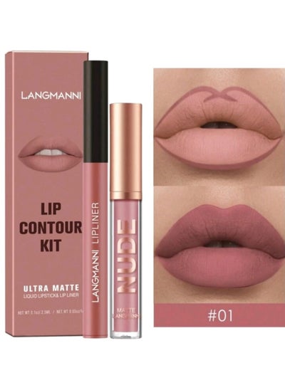 Buy 2pcs Long-lasting Waterproof Lip Gloss & Lipliner LANGMANNI in Egypt