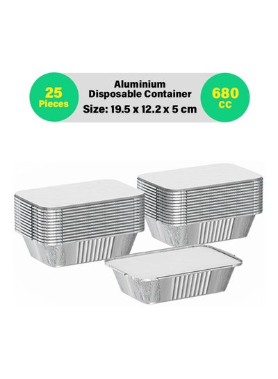 Buy 25-Pcs Disposable Aluminum Food Containers with Lid 680 CC in UAE