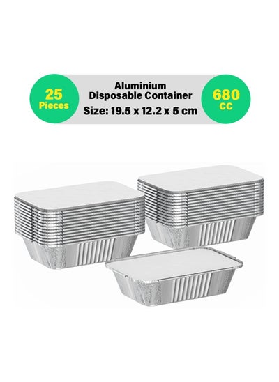 Buy 25-Pcs Disposable Aluminum Food Containers with Lid 680 CC in UAE