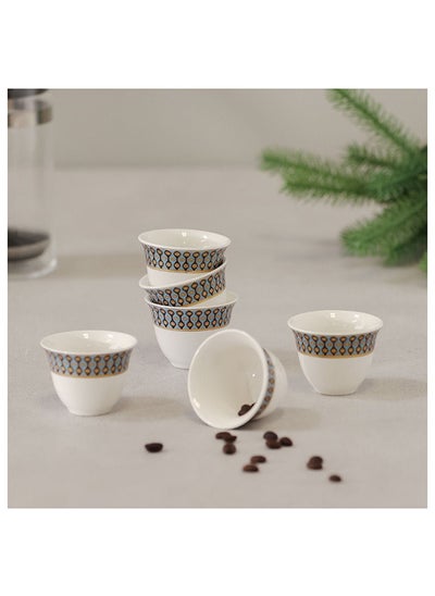 Buy Icon 6 Piece New Bone China Cawa Cup Set 80Ml Serve 6 23X11X6.9 Cm Gold in UAE