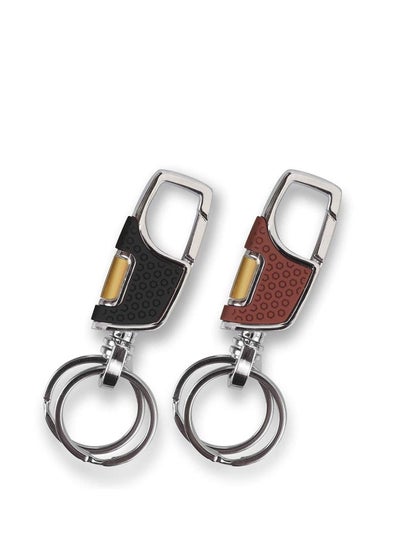 Buy 2 Pack Key Chain with (Gift Box) Heavy Duty Car Keychain with 2 Metal Key Rings Carabiner Keychians-Black and Brown in Saudi Arabia