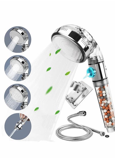 Buy Ionic Shower Head, Handheld High Pressure Shower Spray Filter Hard Water with ON/Off Switch, 3 Modes Soften Water Saving Adjustable Power Showerhead in UAE