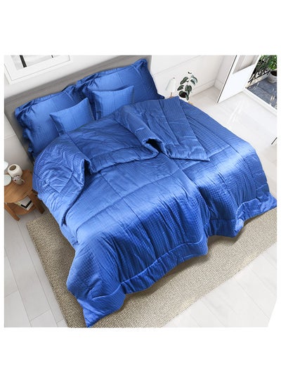 Buy 3-Piece Hotel Linen Klub Deluxe  Single  Comforter 100% Cotton 250TC  Dobby Jacquard Box Sateen Textured Design ,Size : 160 x 200cm ,Color : Navy Blue in UAE