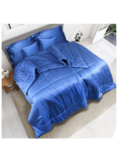 Buy 3-Piece Hotel Linen Klub Deluxe  Single  Comforter 100% Cotton 250TC  Dobby Jacquard Box Sateen Textured Design ,Size : 160 x 200cm ,Color : Navy Blue in UAE