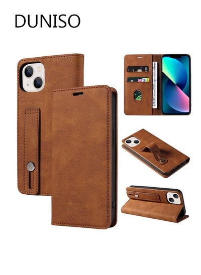 Buy For iPhone 14 Pro Max 6.7" Leather Wallet case 3 Credit Card Holder Flip Folio Book Protective Cover Women Men for Apple 14 ProMax 5G Phone case Brown in UAE