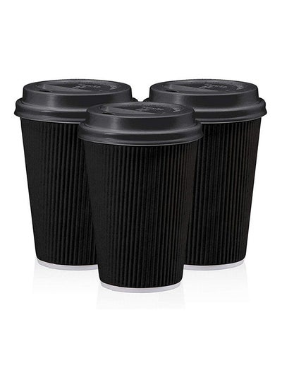 اشتري Pack Of 50 Triple Wall Ripple Paper Disposable Coffee Cups With Lids For Hot And Cold Drinks 12 Ounce في الامارات