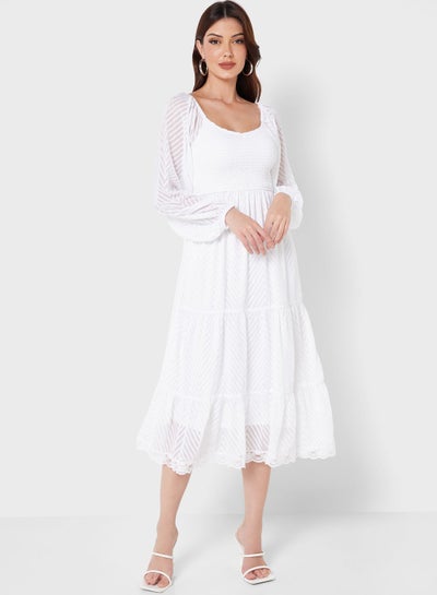 Buy Shirred Detail Textured Dress in Saudi Arabia