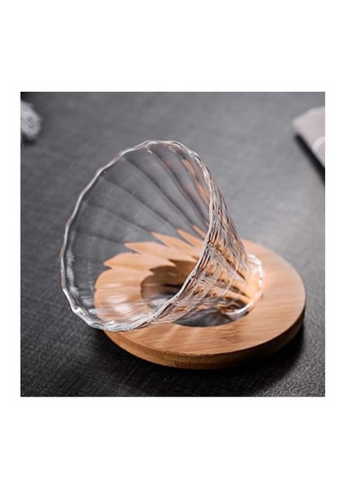 Buy V60 Glass Coffee Dripper With Wooden Base Clear in Saudi Arabia