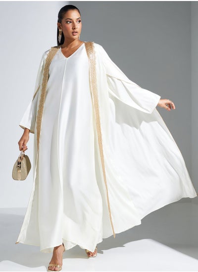 Buy Cape Sleeve Lace Detail Abaya in UAE