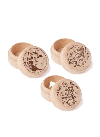 Buy 3 Wooden Tooth Fairy Boxes for Boys and Girls - Tooth Keepsake Boxes for Lost Teeth - Ideal Birthday Presents for Baby Toddlers in Saudi Arabia