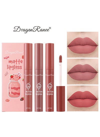 اشتري 3Pcs Nude Matte Lipstick Set, Long-Lasting Waterproof Lipsticks Non-Stick Cup Not Fade Lip Gloss, Smooth Crayon Lip Stain Set Lip Makeup Liquid Lipstick for Women في الامارات