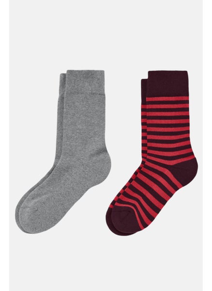 اشتري Men 2 Pairs Printed Sports Socks, Maroon/Grey Combo في الامارات