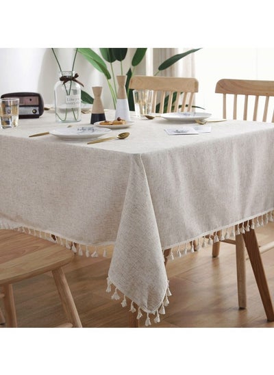 اشتري Tablecloth for Tables Tassel Cotton Linen Waterproof Spill proof Wrinkle Tablecloth Kitchen Dinning Tabletop Decoration 140*180cm في الامارات