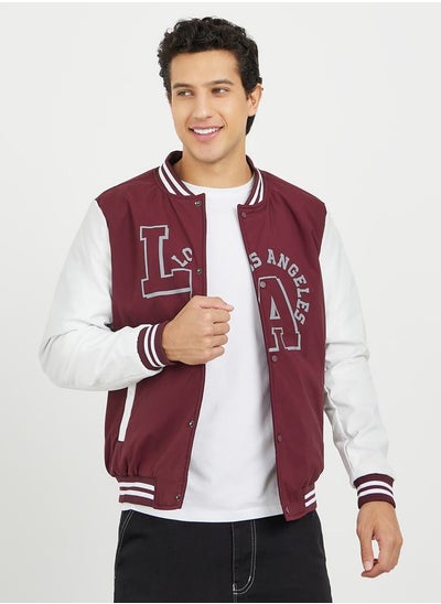 Buy Printed Varsity Jacket with Pockets in Saudi Arabia