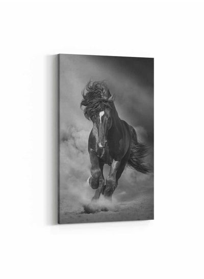 Buy Framed Canvas Wall Art Stretched Over Wooden Frame, Dramatic Stallion On Desert Dust Painting, For Home, Living Room, Office Decor in Saudi Arabia