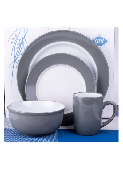 Buy 16-Pieces Stoneware Dinnerware Set, Dinner Set, Kitchen Dinnerware Ceramic Crockery Set, Dinner Service Set for 4, 26cm Dinner Plate, 20cm Plate, Cereal Bowl, Mug CIRCLE BLUE in UAE